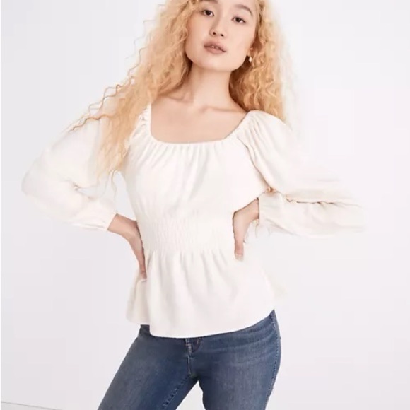 Madewell Plush square neck smocked top - Picture 3 of 5